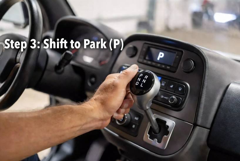 Move the gear selector smoothly into the Park (P) position